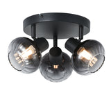 Plafondlamp Zwart - 3 smoke Glasbollen - Yaro