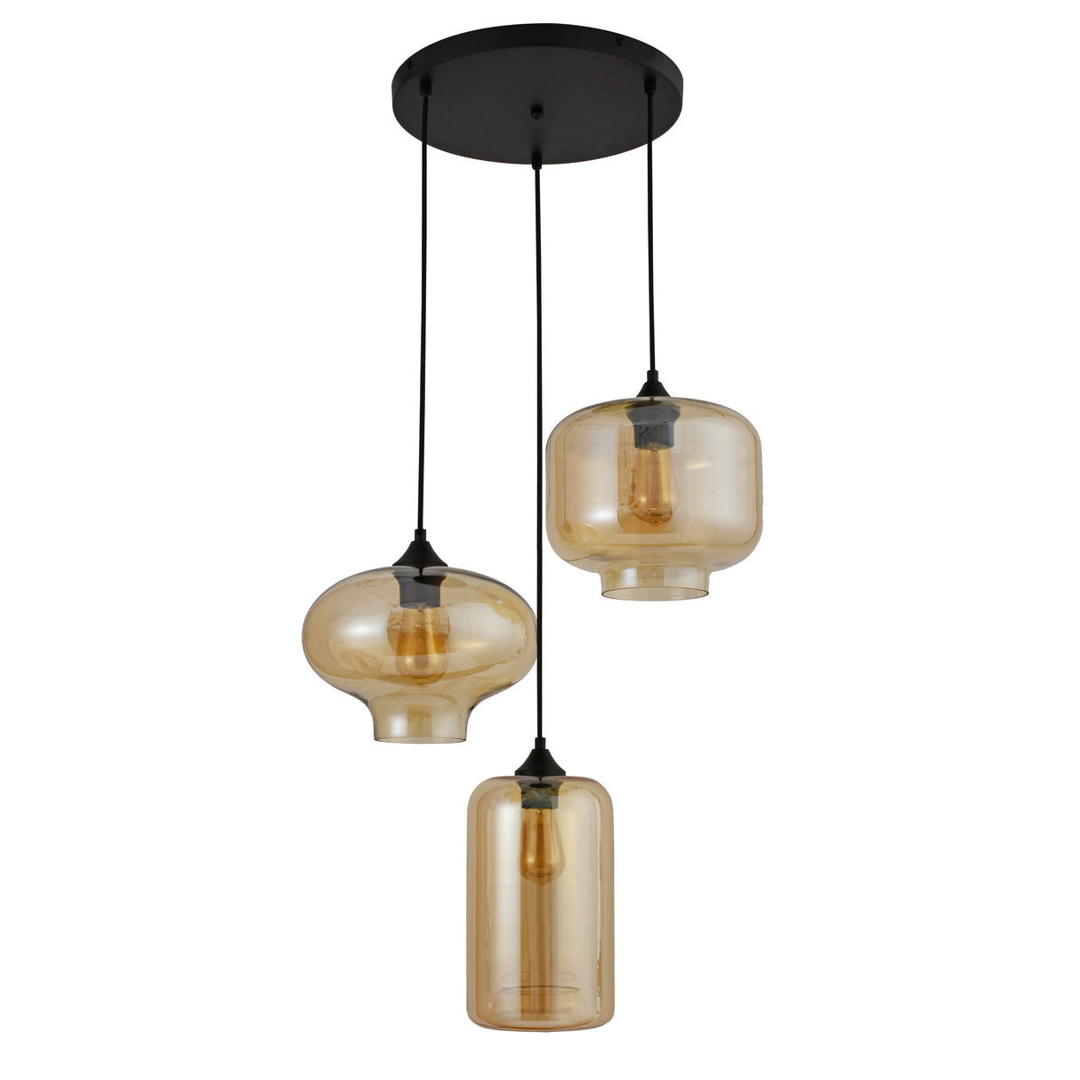 Hanglamp 3-Lichts Amber Industrieel Zwart