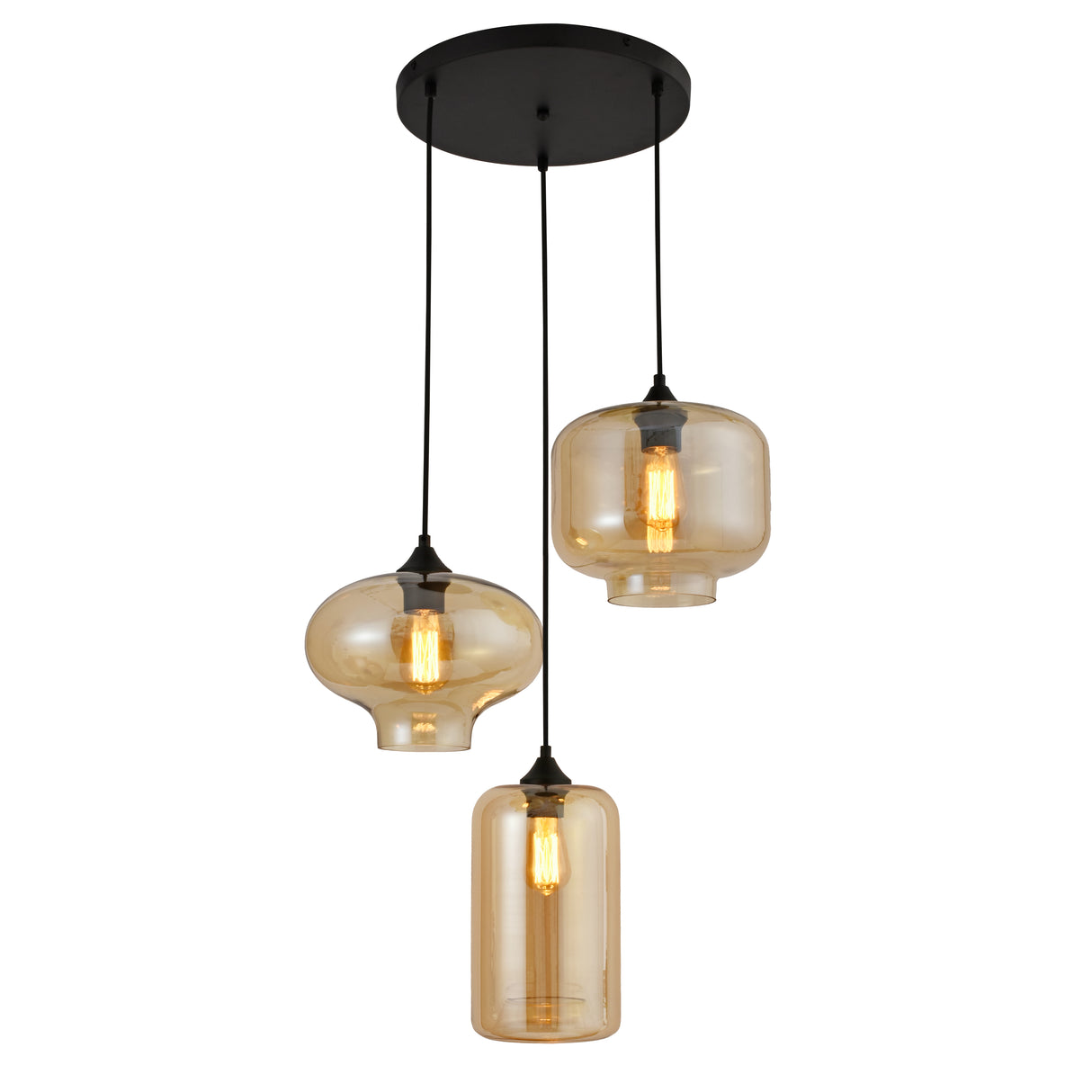 Hanglamp 3-Lichts Amber Industrieel Zwart