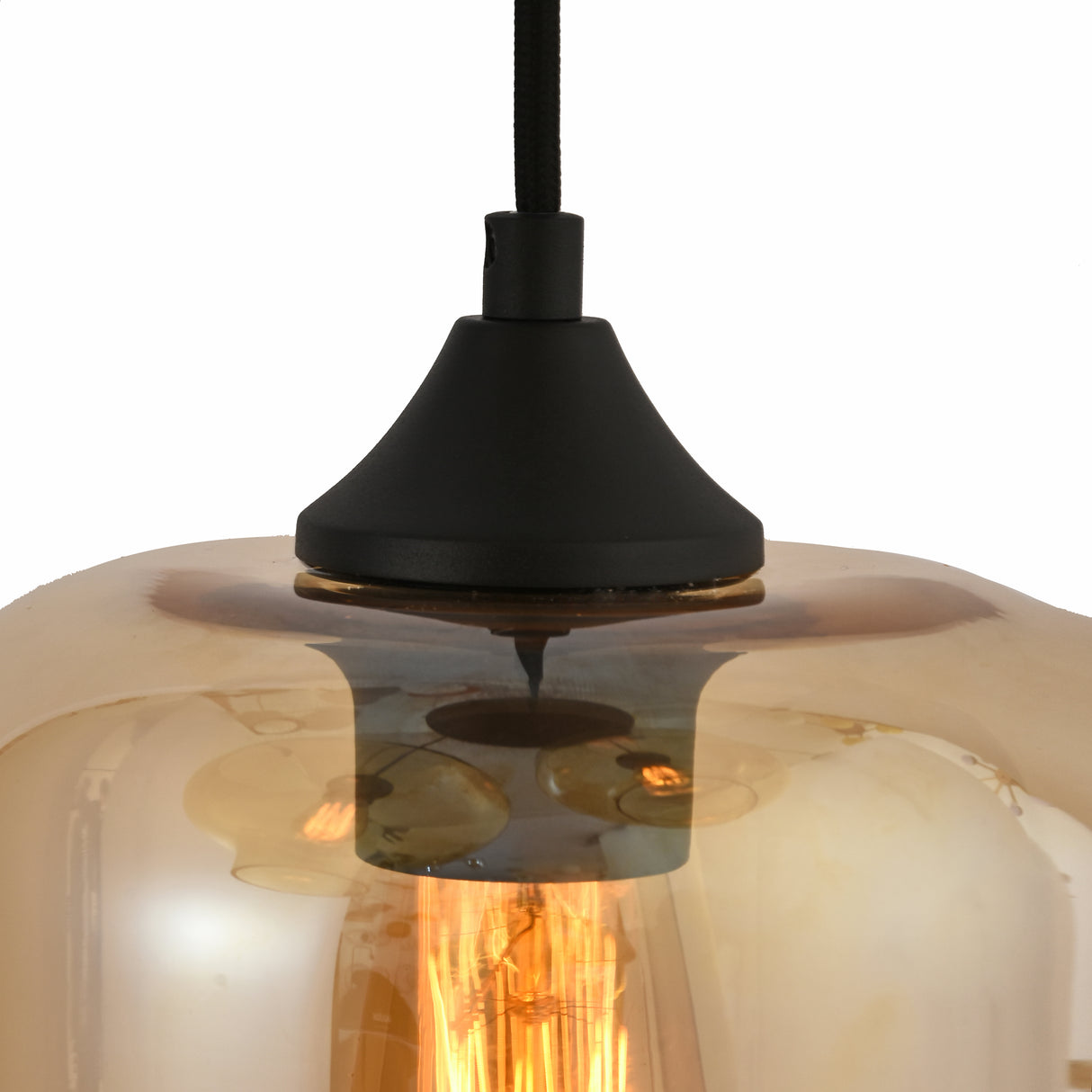 Hanglamp 3-Lichts Amber Industrieel Zwart