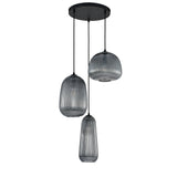 Hanglamp Zwart geribbeld Smoke Glas – 3-Lichts - Arno