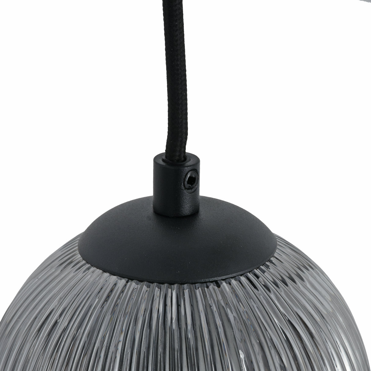 Hanglamp Zwart geribbeld Smoke Glas – 3-Lichts - Arno