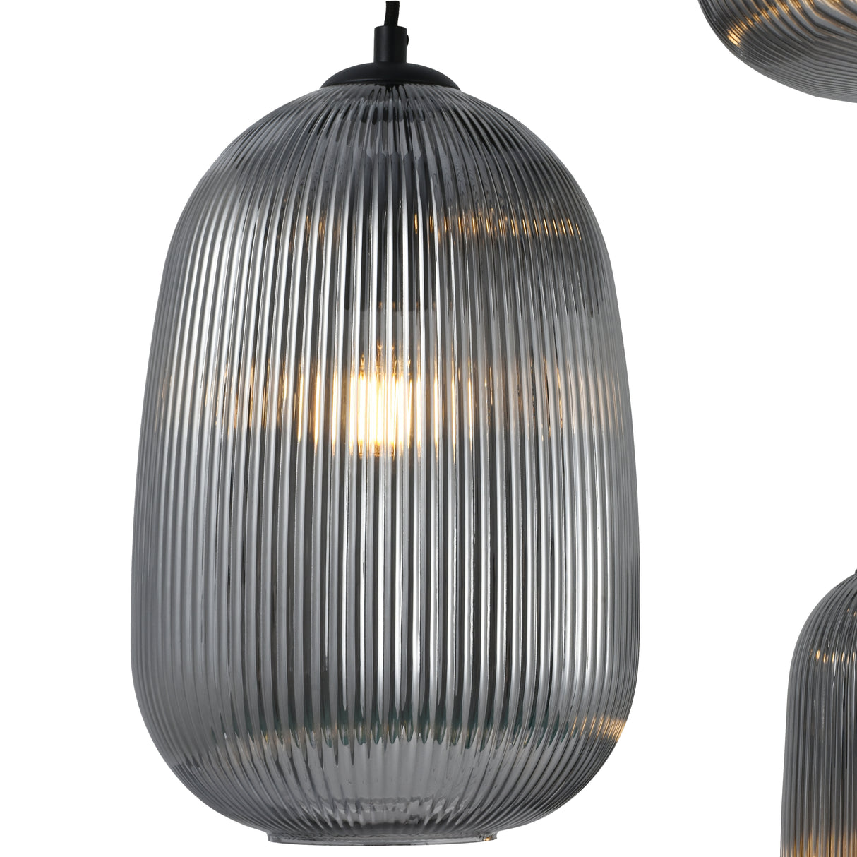 Hanglamp Zwart geribbeld Smoke Glas – 3-Lichts - Arno