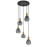 Hanglamp Sanne-  Zwart met smoke glas en messing - 5 lichtpunten