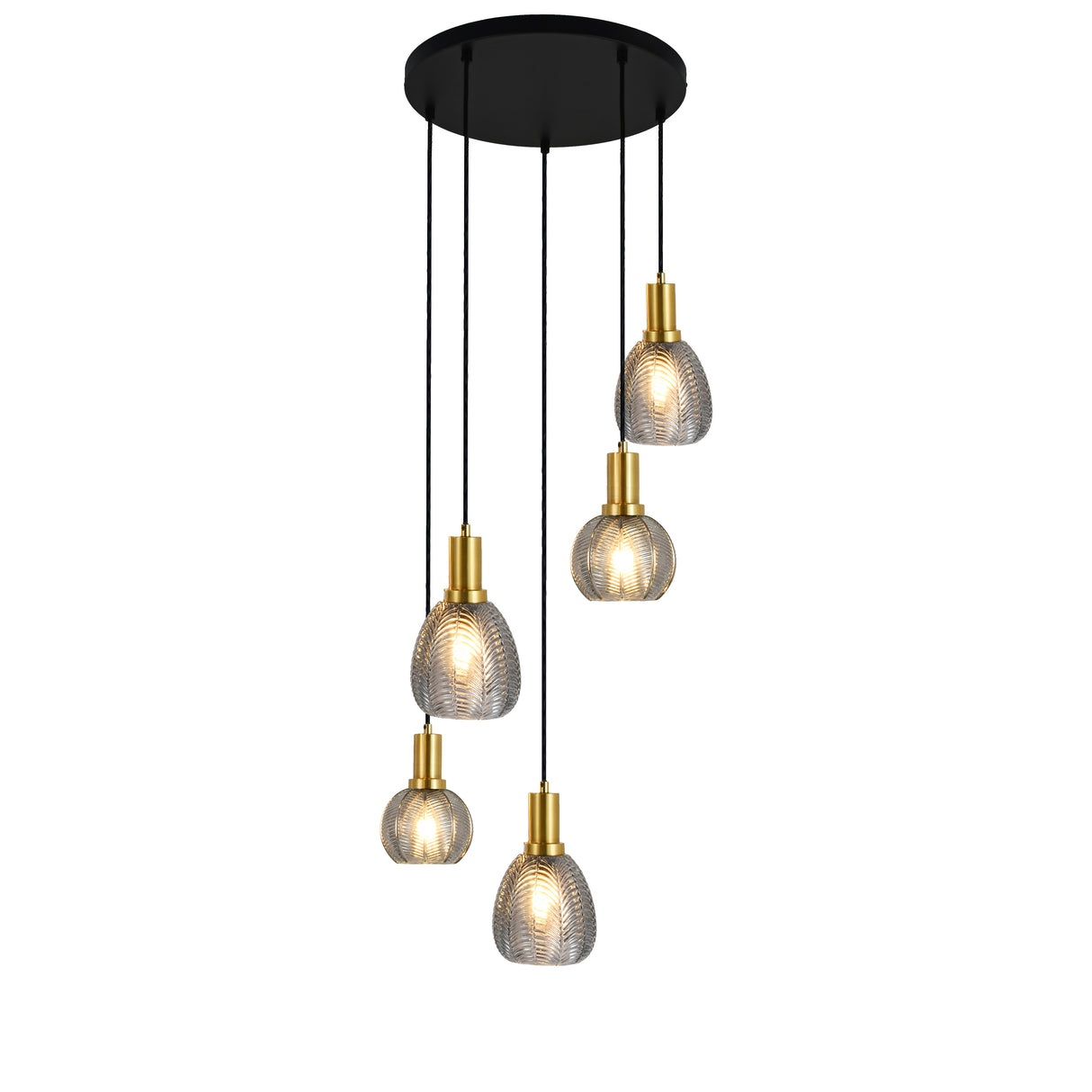 Hanglamp Sanne-  Zwart met smoke glas en messing - 5 lichtpunten