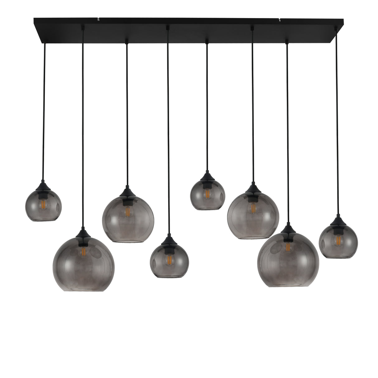 Hanglamp zwart met smoke glas ovaal 8-lichts