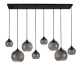 Hanglamp zwart met smoke glas ovaal 8-lichts