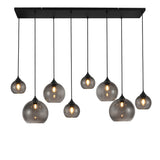 Hanglamp zwart met smoke glas ovaal 8-lichts