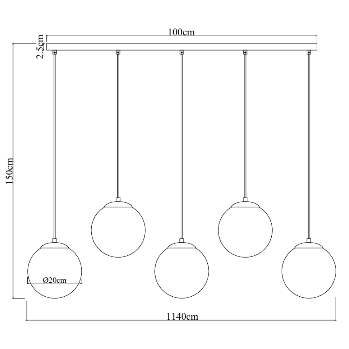 Hanglamp Noor - 5 kleurbollen met zwart/messing