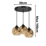 3-lichts hanglamp glas amber voor woonkamer of eetkamer