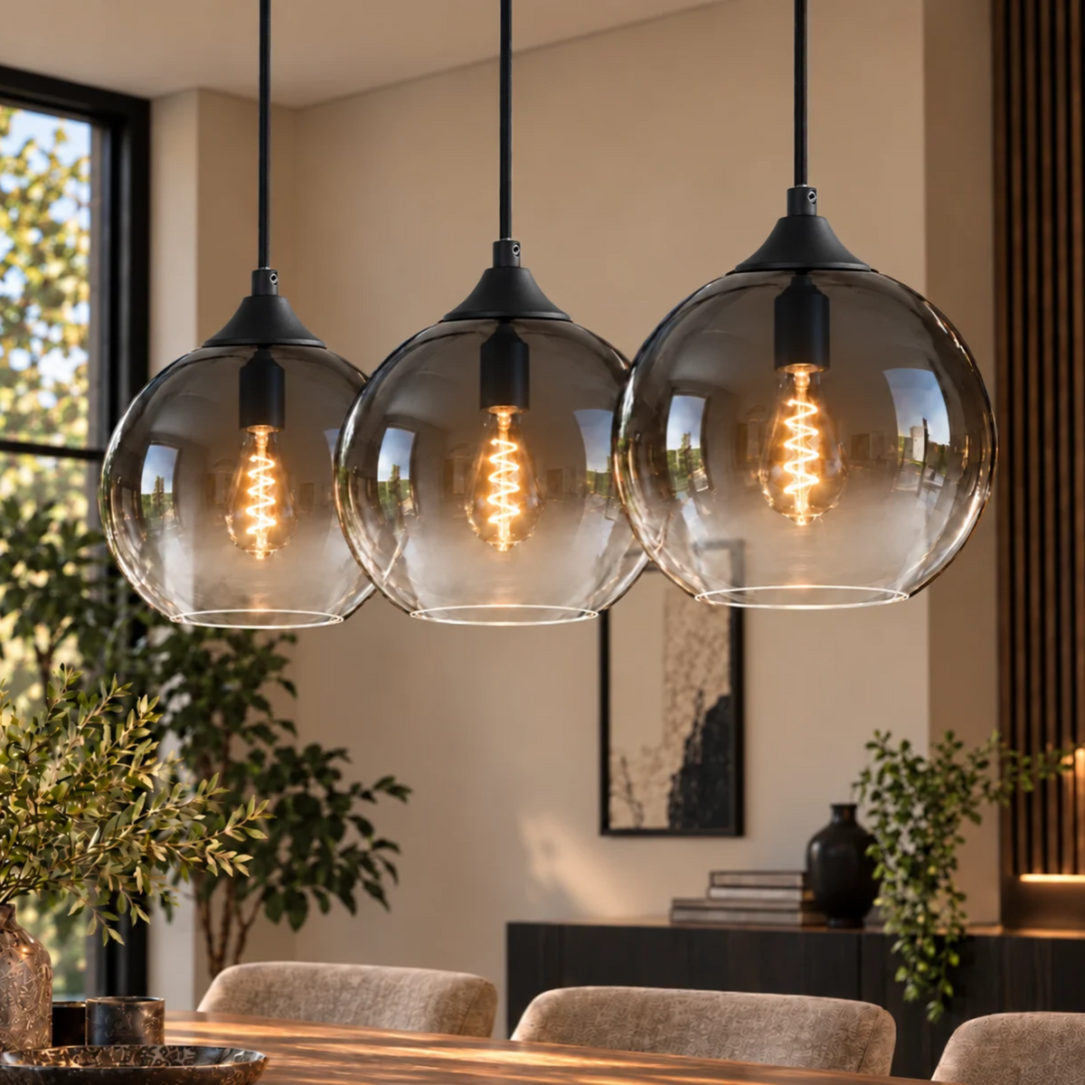Hanglamp Zwart met Fade Glas – 3-Lichts Langwerpig