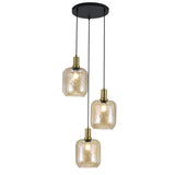 Hanglamp Zwart met Messing en Amber Glas – 3-Lichts - Nox