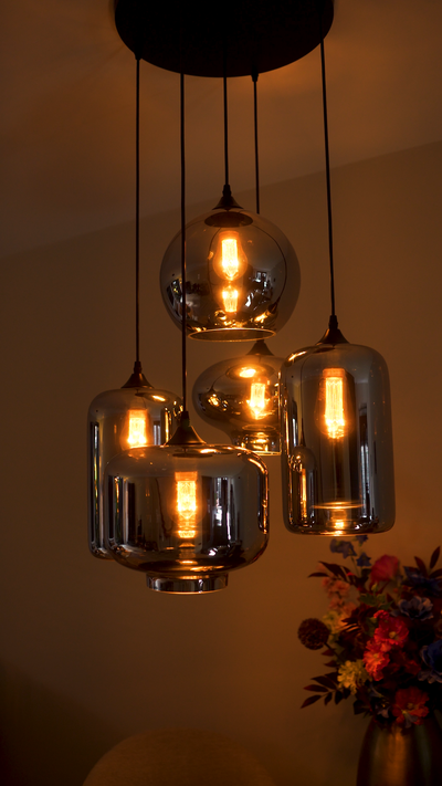 PRE ORDER LEVERING 31-10-2025 Hanglamp 5-Lichts Mix | Rookglas | Industrieel | Woonkamer | Eetkamer | Smoke | Zwart extra image