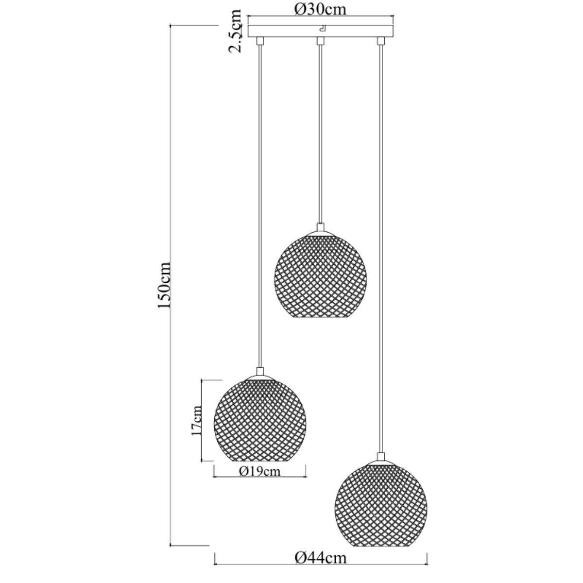 Hanglamp Lisa – 3-Lichts - Ribbel Fade Glas
