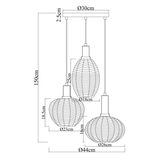 Hanglamp Zwart met Messing en Amber Glas – 3-Lichts - Liva