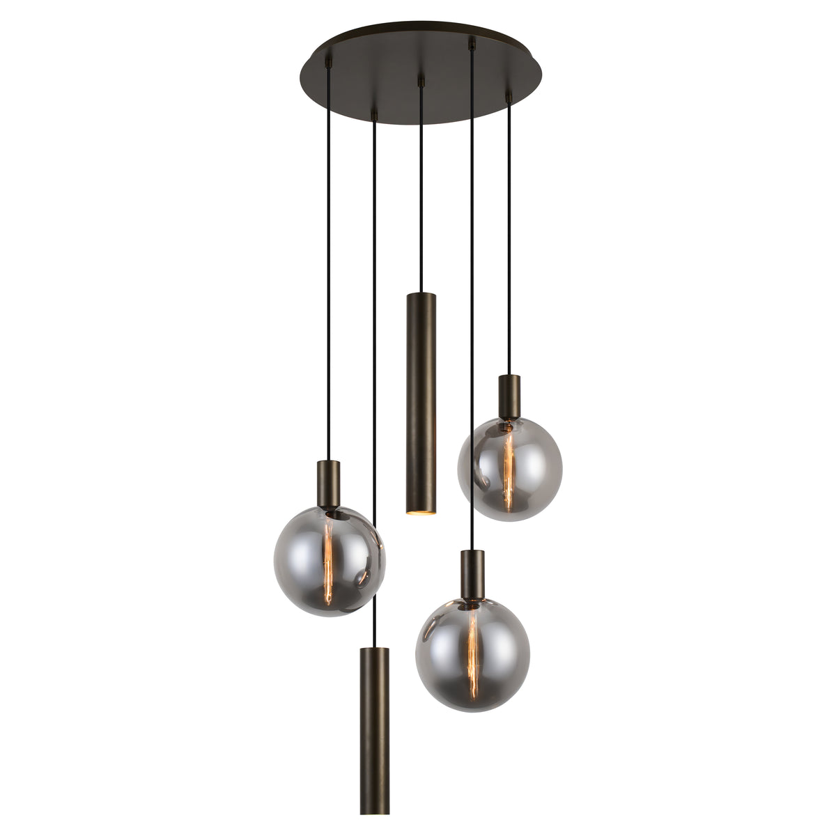 Lunaro 5-lichts Hanglamp – Donker Antiek Brons met Smokeglas – Inclusief Lichtbronnen – Niet Dimbaar