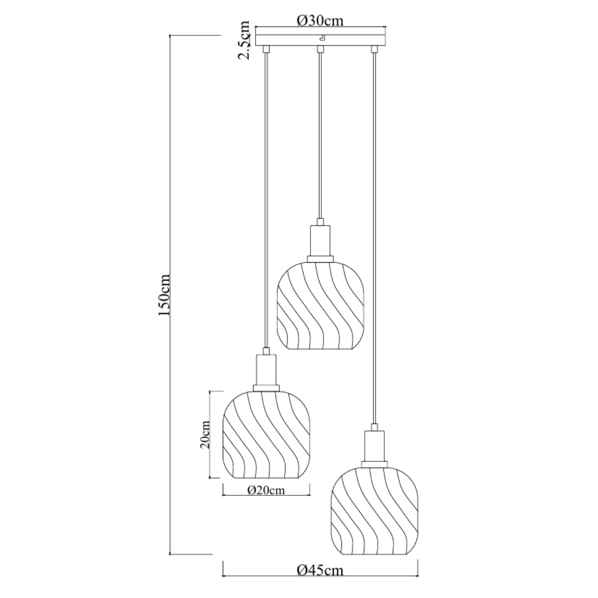 Hanglamp Zwart met Messing en Amber Glas – 3-Lichts - Nox