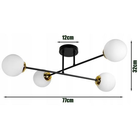 plafondlamp zwart goud met witte bollen voor woonkamer