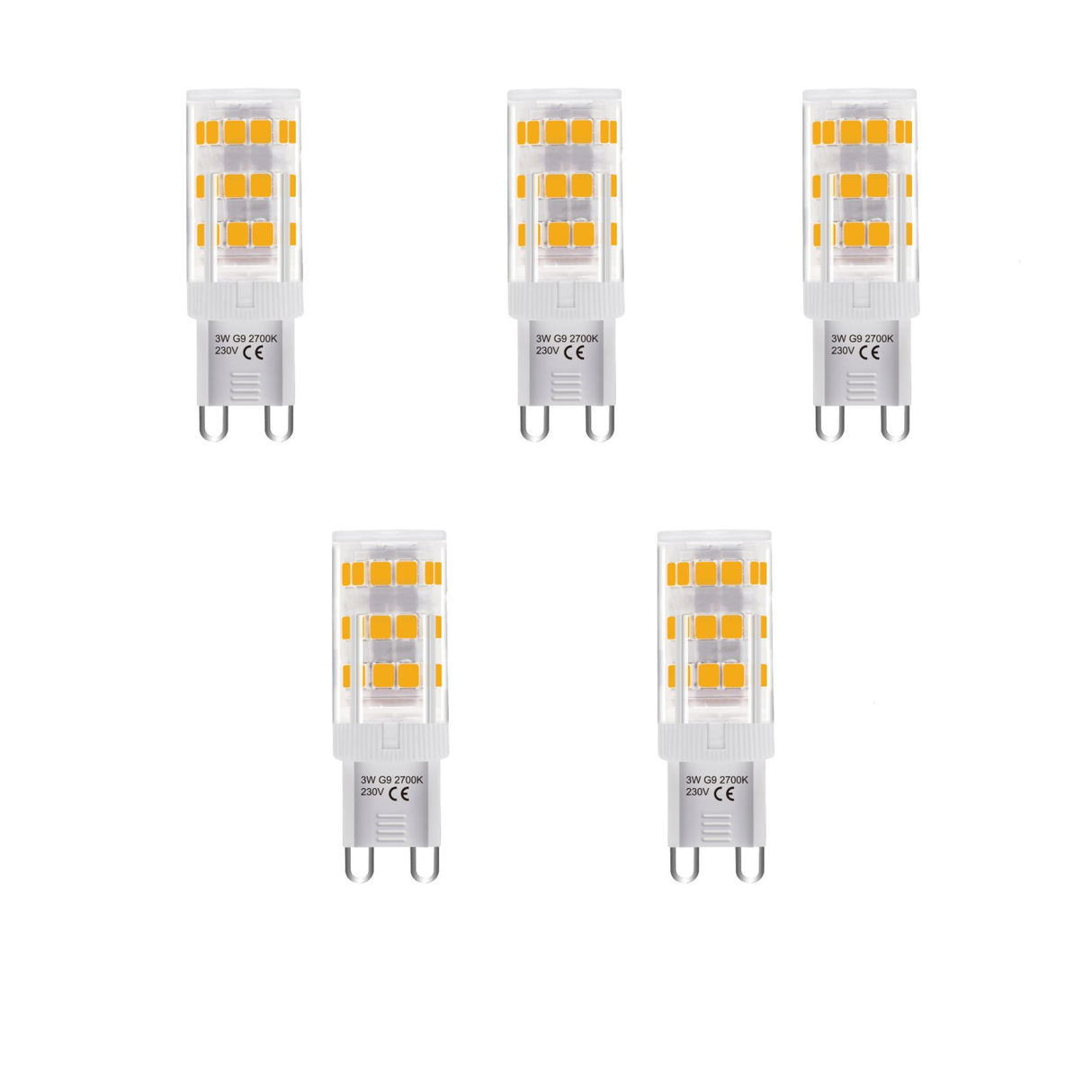 Set van 5  G9 LED lampen – 3-staps, 3W, 250 lm, warm wit 2700K