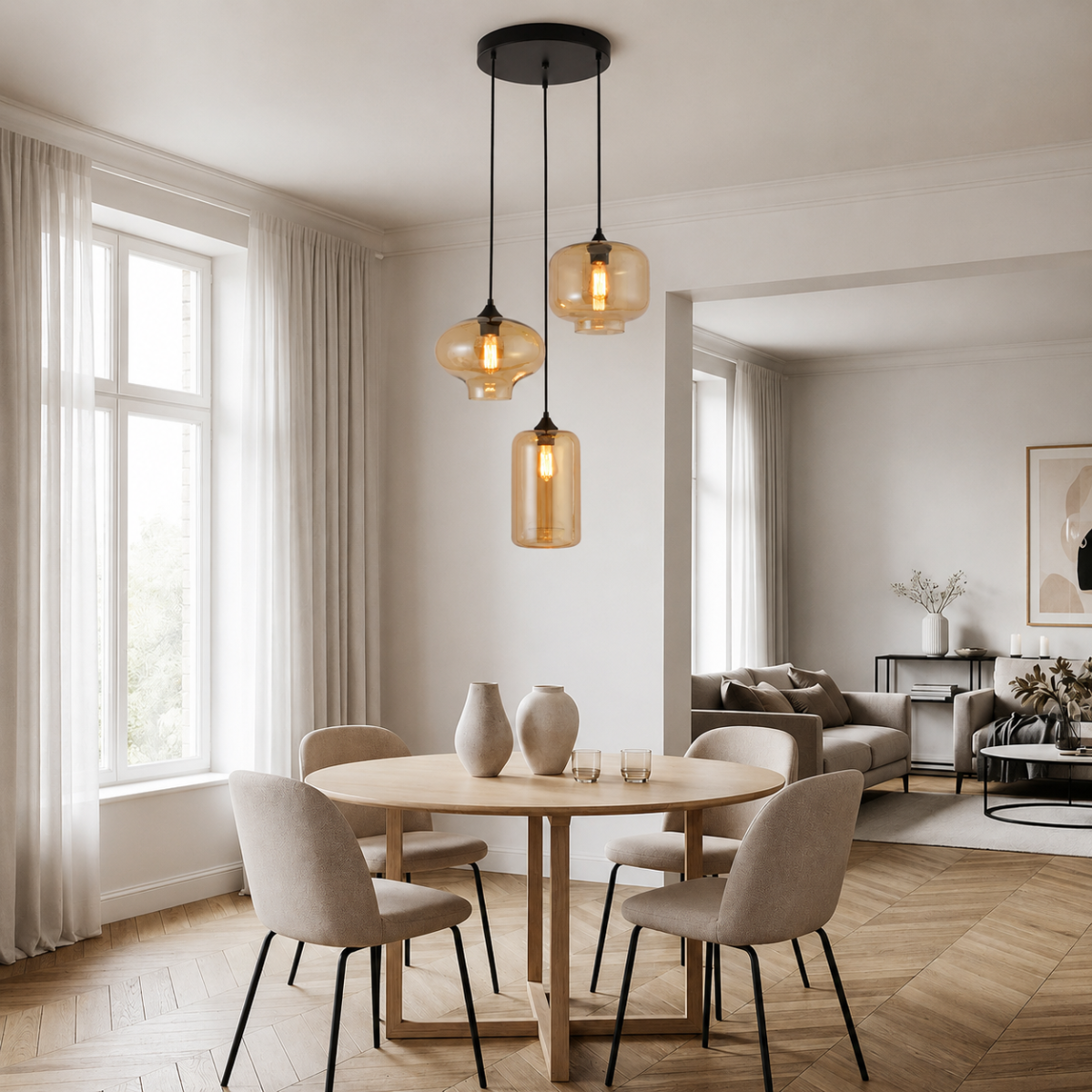 Hanglamp 3-Lichts Amber Industrieel Zwart