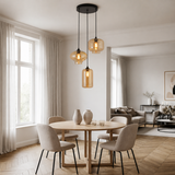 Hanglamp 3-Lichts Amber Industrieel Zwart