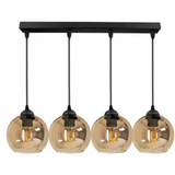 Hanglamp Industrieel 4-Lamps Rechte Montageplaat Amber Bol Zwart Woonkamer