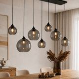 Hanglamp zwart met smoke glas ovaal 8-lichts