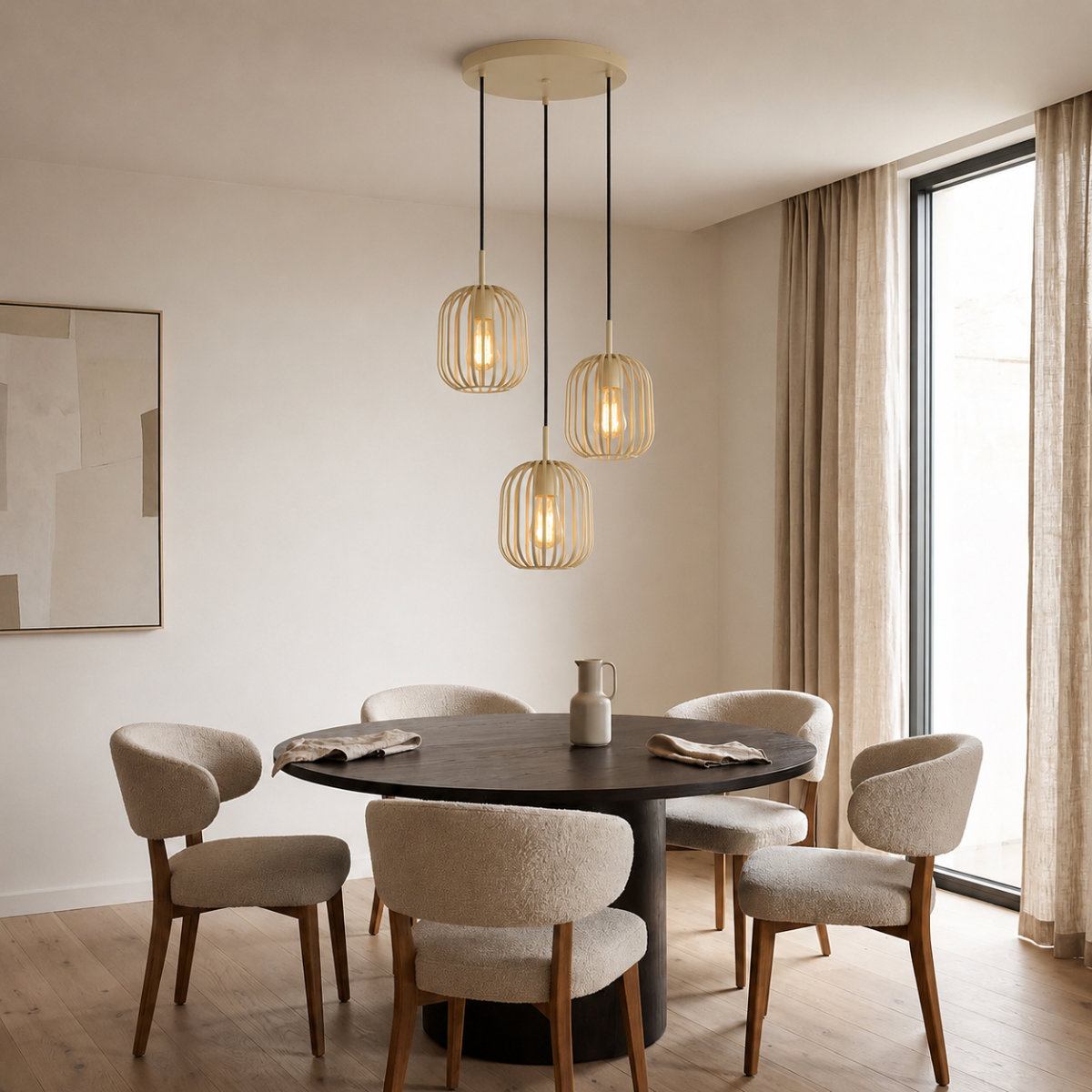 Hanglamp - Beige - 3 Lichts - Woonkamer - Eetkamer - Nova
