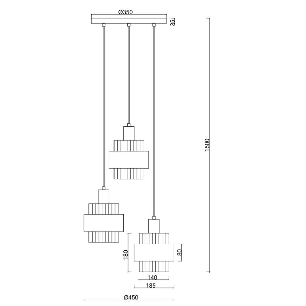 Hanglamp - Brons - 3 Lichts - Orvani