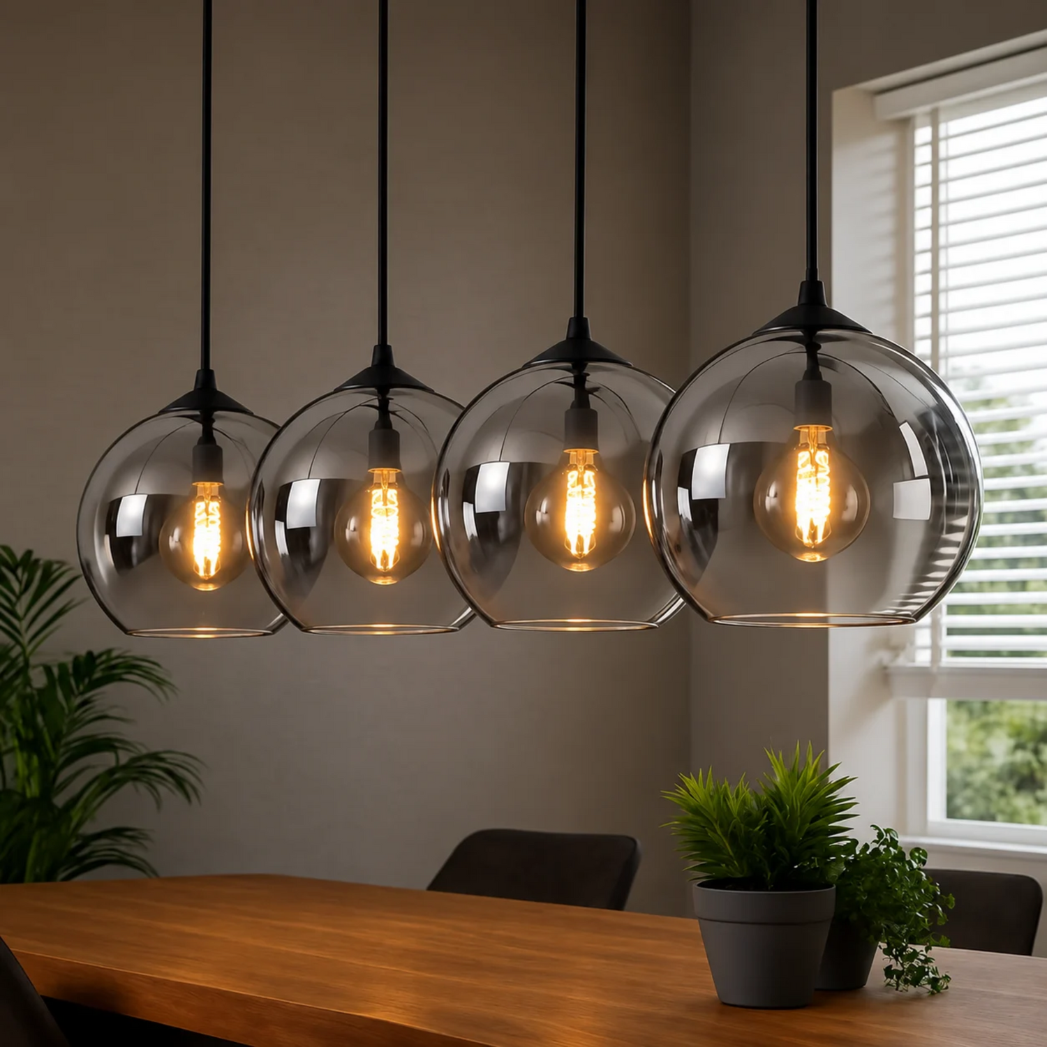 Hanglamp Zwart met Smoke Glas – 4-Lichts Langwerpig | Xavi