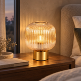Tafellamp Amberglas Geribbeld – Goud