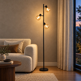 Vloerlamp Fleur- Zwart met Amber glas- 3 lichts