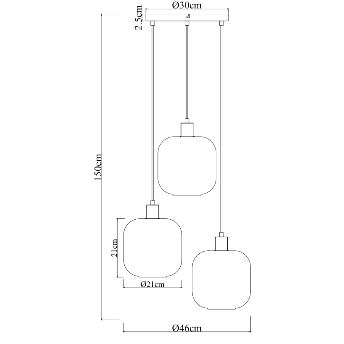 Hanglamp Remco – 3-Lichts - Smoke Glasbollen