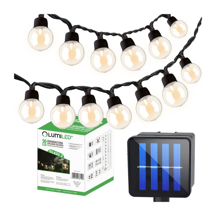 Solar Tuinslinger – 50x LED Bollen – 16,7m – Warm Wit 3000K