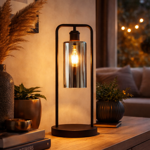 Tafellamp Tess - Zwart met Smoke glas