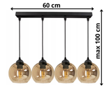 Hanglamp Industrieel 4-Lamps Rechte Montageplaat Amber Bol Zwart Woonkamer