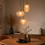 Hanglamp Zwart met Messing en Amber Glas – 3-Lichts - Liva
