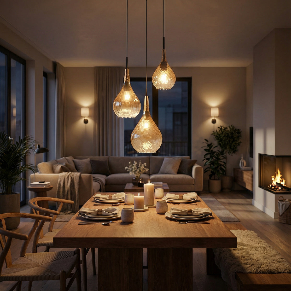 Hanglamp Zwart - Amber Glas – 3-Lichts - Joyce