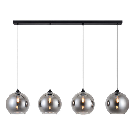 Hanglamp Zwart met Smoke Glas – 4-Lichts Langwerpig | Xavi