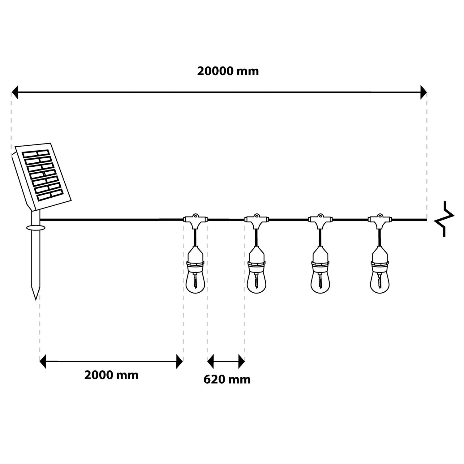 Solar Tuinverlichting Slinger – 30x LED – 20m – Warm Wit 2700K – IP65 – Met Afstandsbediening