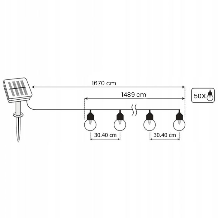 Solar Tuinslinger – 50x LED Bollen – 16,7m – Warm Wit 3000K