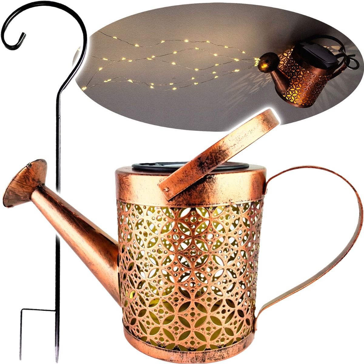 Solar LED Tuinlamp – Gieterdesign, Koperkleur, IP44, 3000K Warm Wit