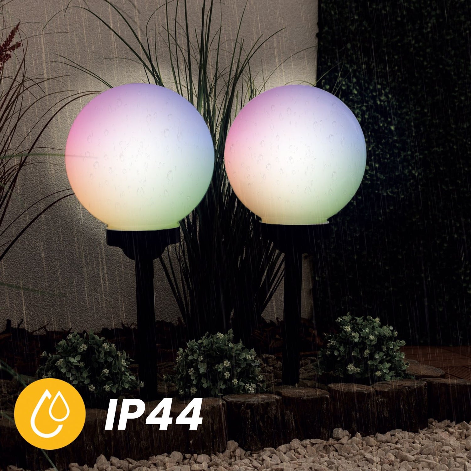 Solar LED Tuinlamp – Witte Bol 25 cm – Grondmontage - Gekleurd