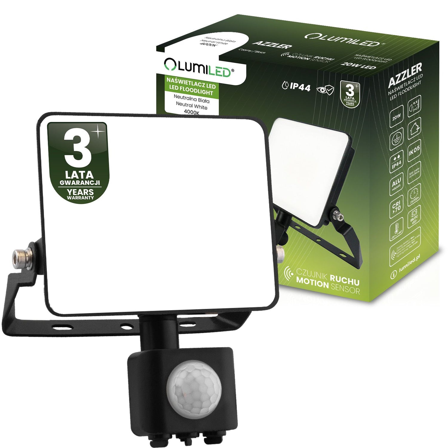 LED Schijnwerper – 20W – 2400 lm – 4000K – IP44 – Met Bewegingssensor – Halogeen