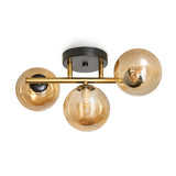 Plafondlamp Goud met 3 Amber Glasbollen