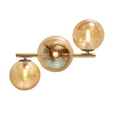 Plafondlamp Goud met 3 Amber Glasbollen