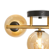 Plafondlamp Goud met 3 Amber Glasbollen