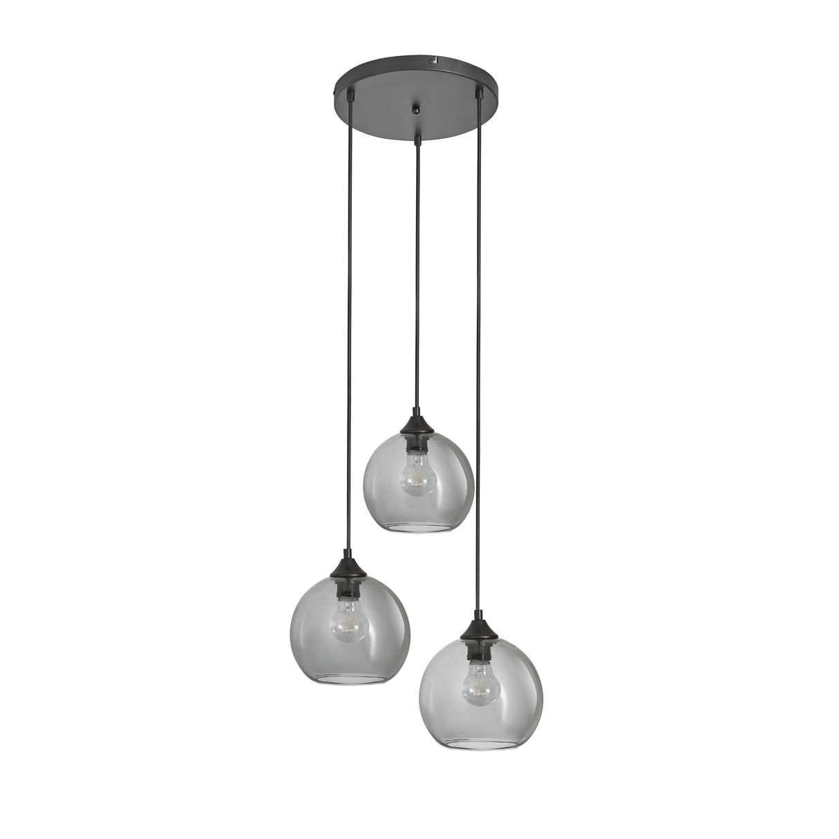 Hanglamp 3-Lichts Bol Rookglas Industrieel Woonkamer Eetkamer Smoke Zwart Grey