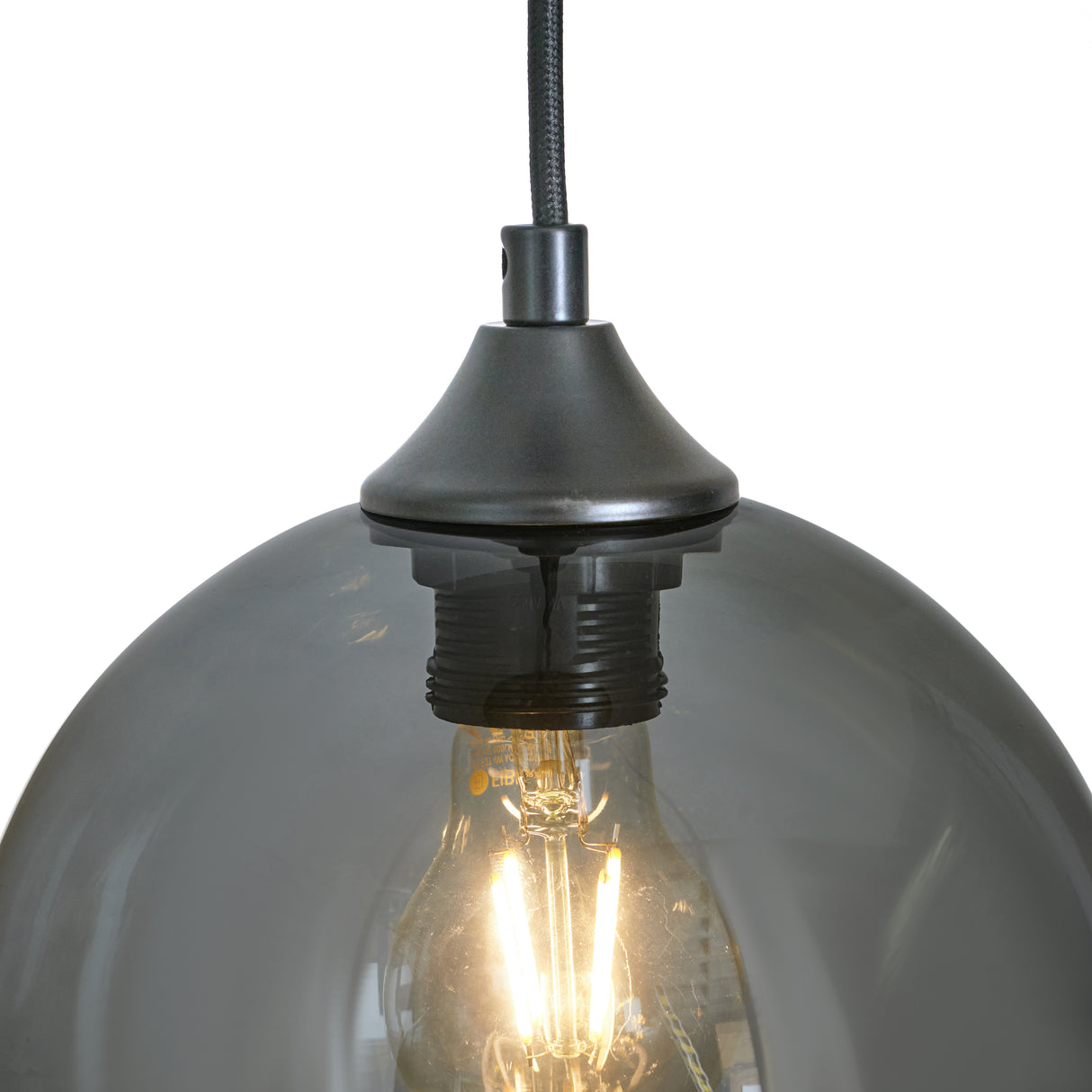 Hanglamp 3-Lichts Bol Rookglas Industrieel Woonkamer Eetkamer Smoke Zwart Grey