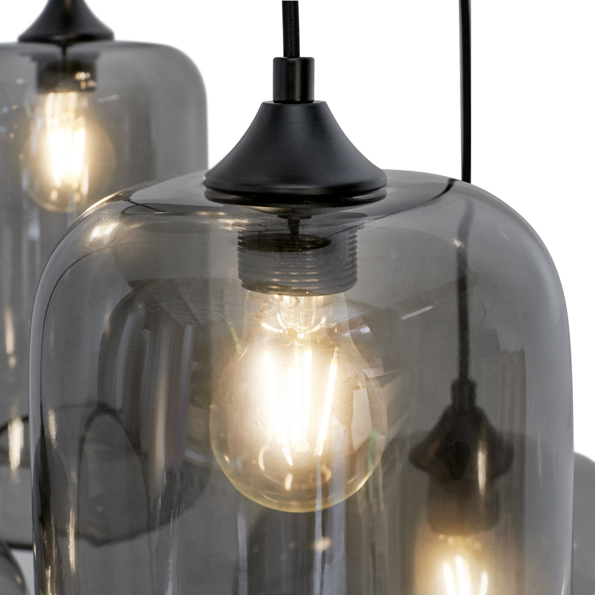 Hanglamp 5-Lichts Mix | Rookglas | Industrieel | Woonkamer | Eetkamer | Smoke | Zwart